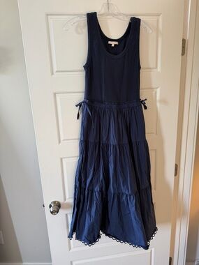 Sleeveless Navy Tiered Tank Dress with Side Ties